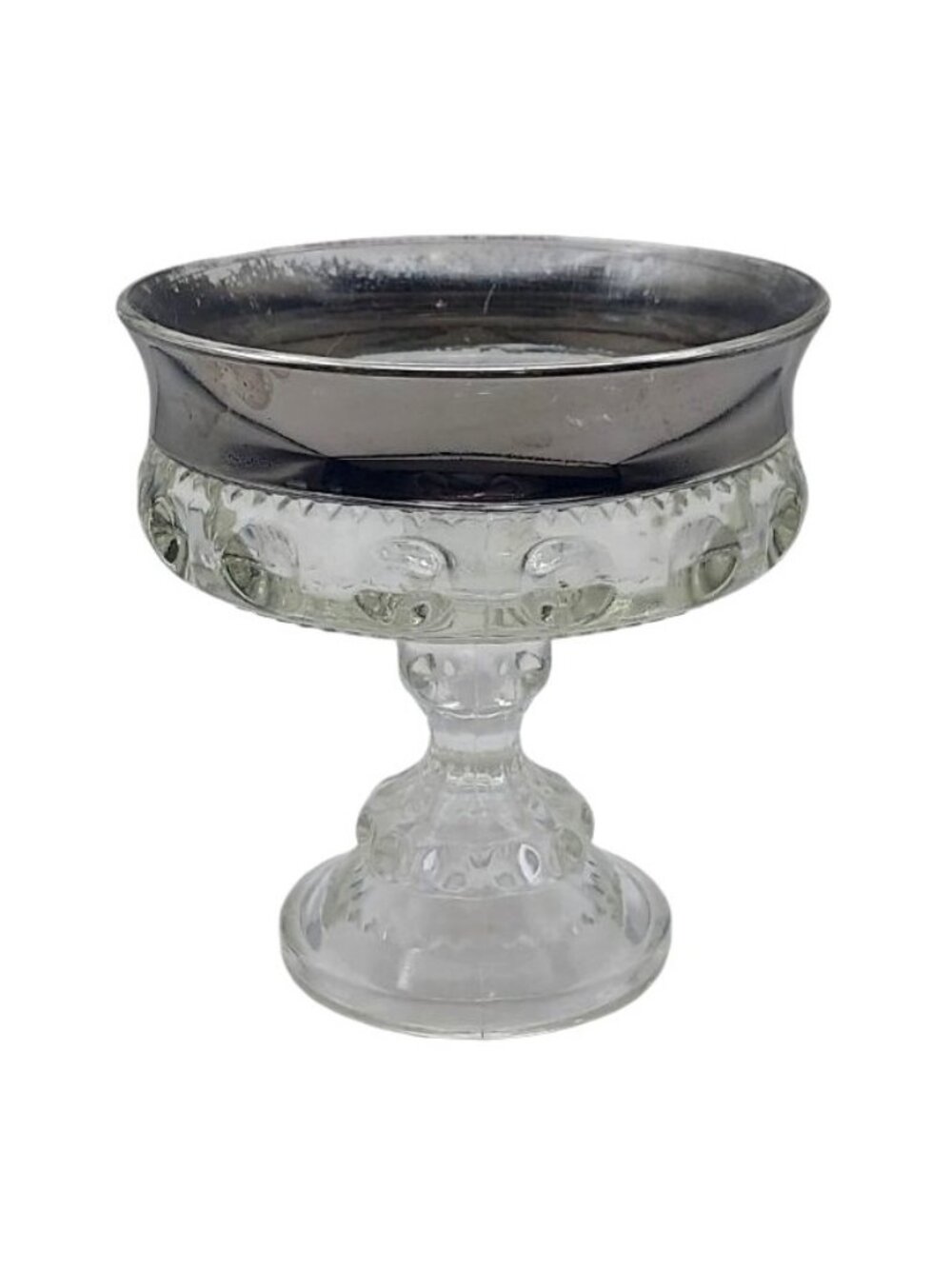 Vintage Indiana Glass Kings Crown Thumbprint Wedding Compote Candy Dish Silver